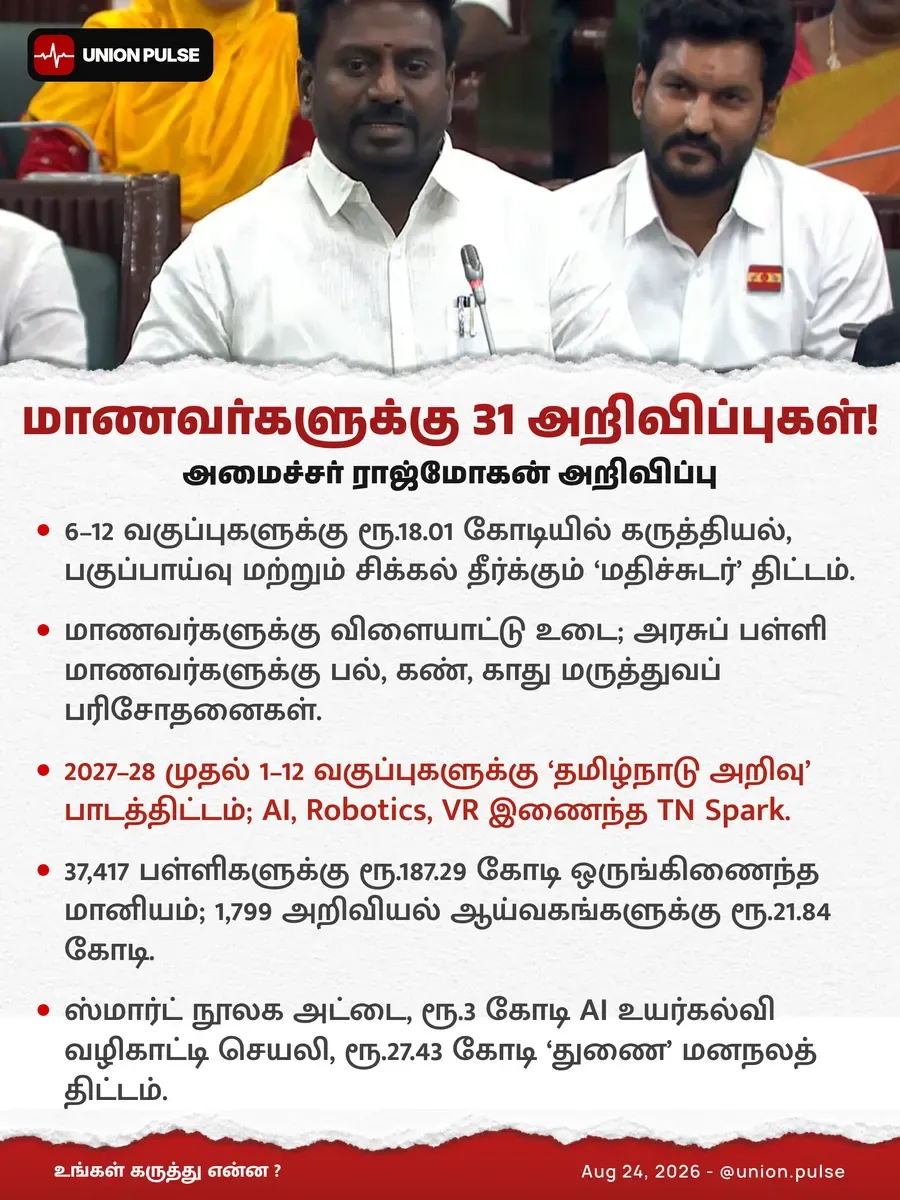 மாணவர்களுக்கு 31 அறிவிப்புகள்!